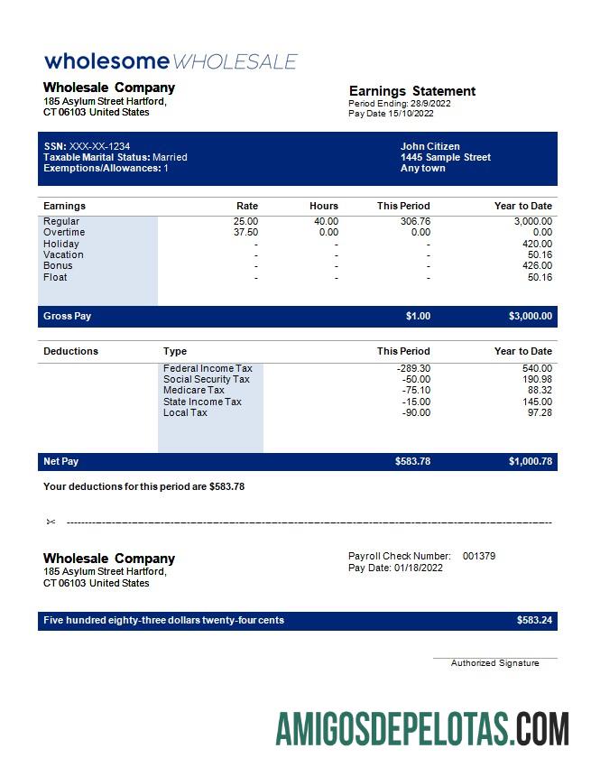 Realista Modelo de folha de pagamento de empresa de atacado em formatos Word e PDF